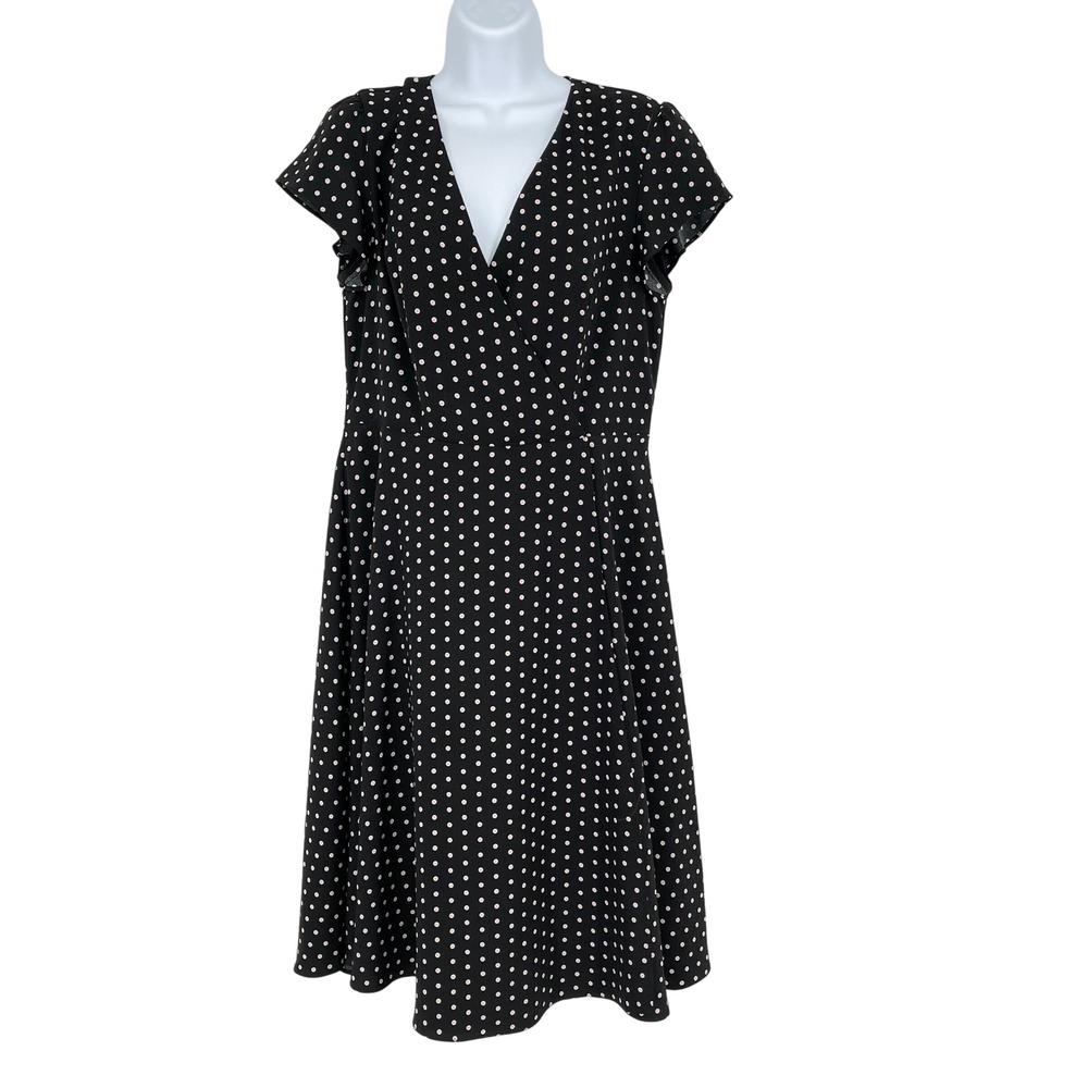 Ann Taylor Factory Black Polka Dot V-Neck Flutter Sleeve Midi Dress Size 8